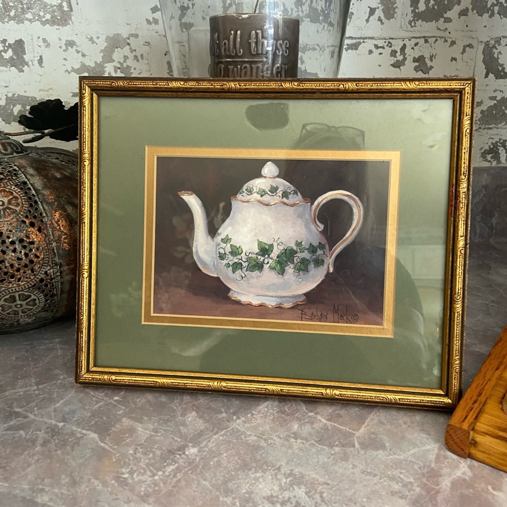 Vintage Teapot Art with Gold Frame